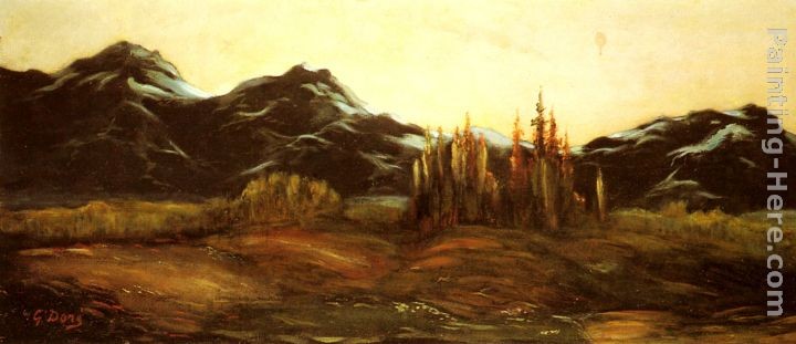 Gustave Dore A Mountainous Landscape with a Balloon